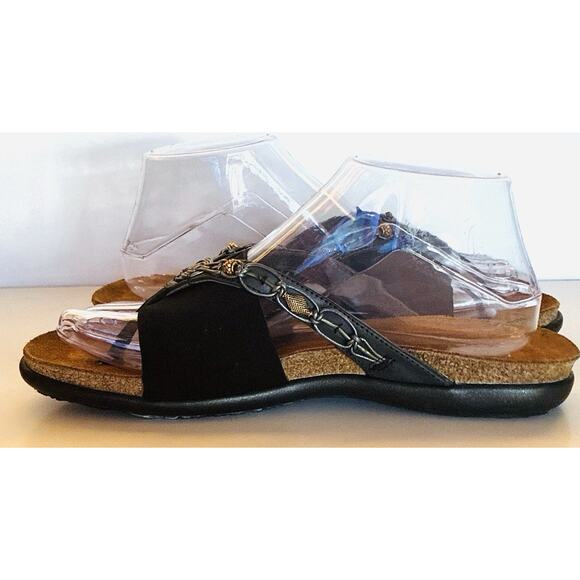 Naot Sz 39 US 8.5 Jennifer Black Stretch Fabric Strp Unique Piping Silver Beads - Picture 5 of 10